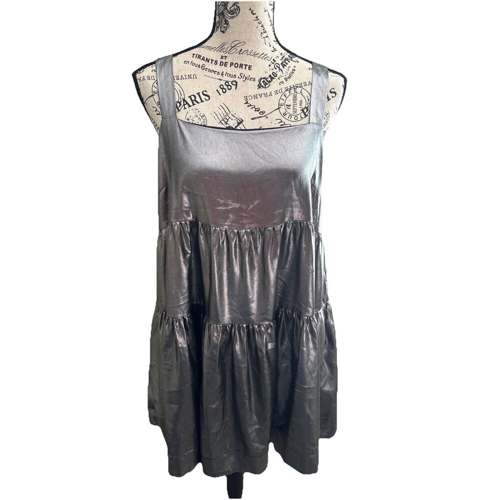 Mustard Seed Large Silver Gray Metallic Y2K Babydoll Dress 80’s/90’s Festival